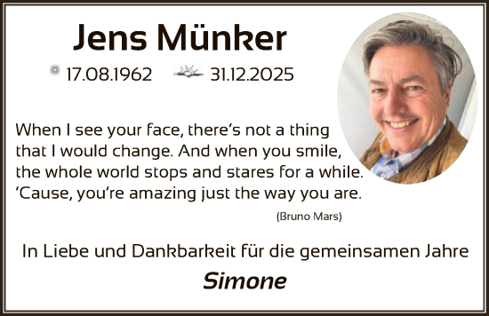 Traueranzeige von Jens Münker von SYKS