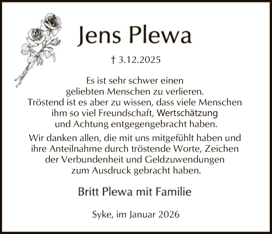 Traueranzeige von Jens Plewa von SYKS
