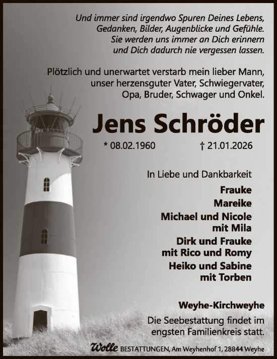 Traueranzeige von Jens Schröder von SYKS