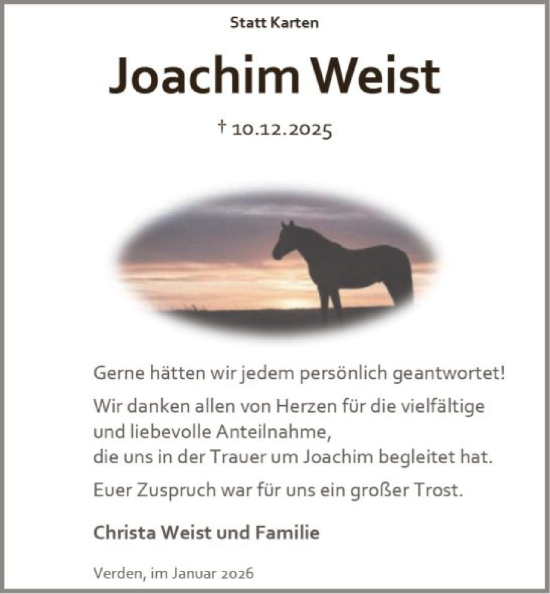 Traueranzeige von Joachim Weist von SYKS