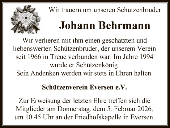 Traueranzeige von Johann Behrmann von SYKR