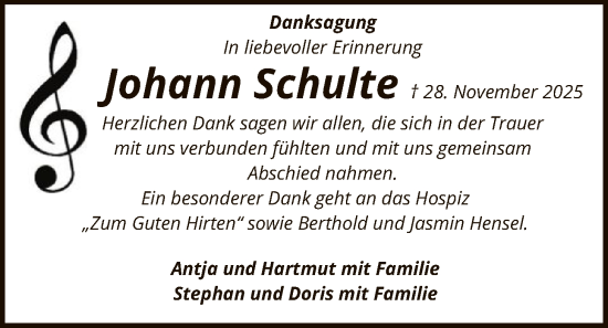 Traueranzeige von Johann Schulte von SYKR