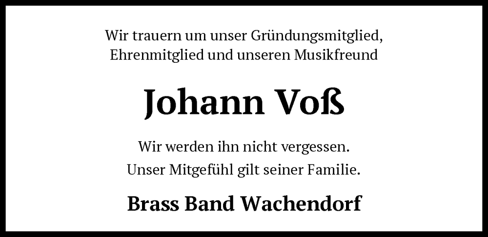  Traueranzeige für Johann Voß vom 31.01.2026 aus SYKS