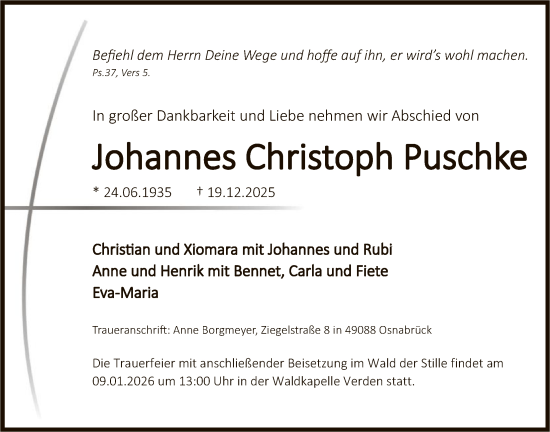 Traueranzeige von Johannes Christoph Puschke von SYKS