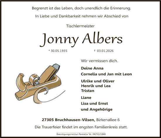 Traueranzeige von Jonny Albers von SYKS