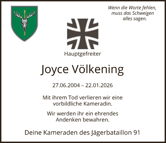 Traueranzeige von Joyce Völkening von SYKR