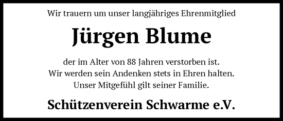 Traueranzeige von Jürgen Blume von SYKS