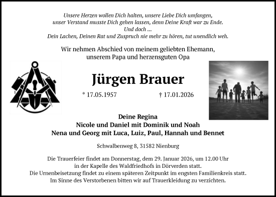 Traueranzeige von Jürgen Brauer von SYKS