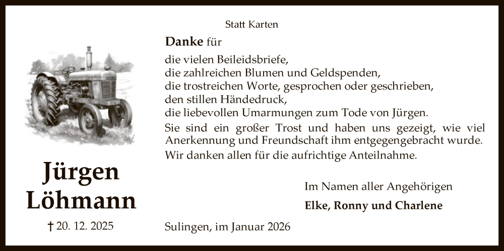  Traueranzeige für Jürgen Löhmann vom 31.01.2026 aus SYKS