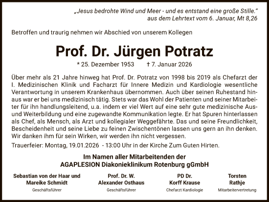 Traueranzeige von Jürgen Potratz von SYKR