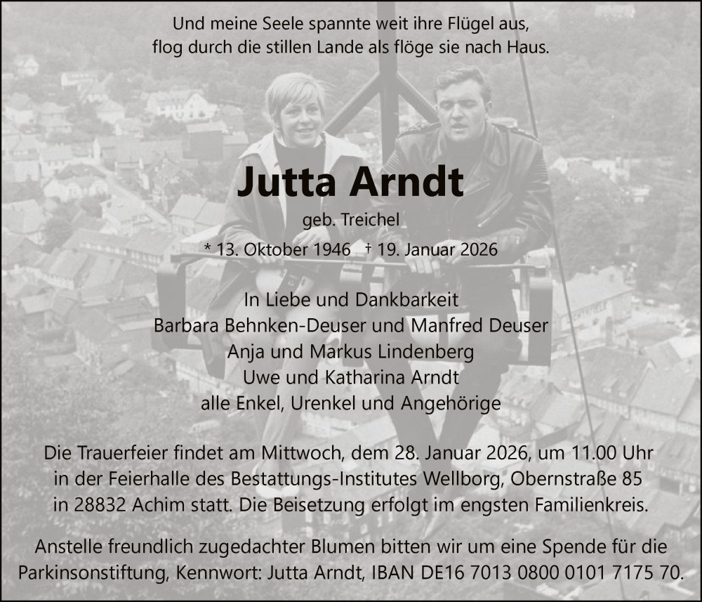  Traueranzeige für Jutta Arndt vom 24.01.2026 aus SYKS