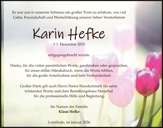 Traueranzeige von Karin Hefke von SYKS