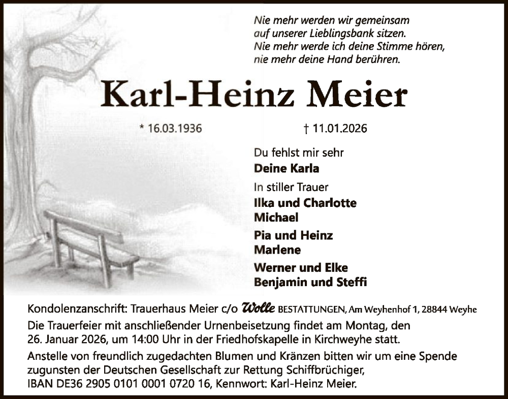 Traueranzeige für Karl-Heinz Meier vom 17.01.2026 aus SYKS