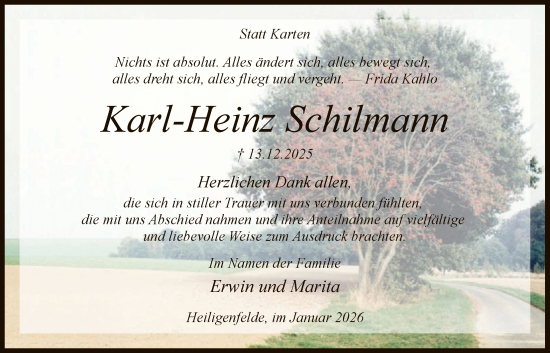 Traueranzeige von Karl-Heinz Schilmann von SYKS