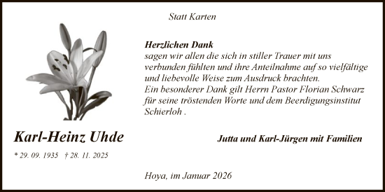 Traueranzeige von Karl-Heinz Uhde von SYKS
