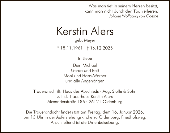 Traueranzeige von Kerstin Alers von SYKR