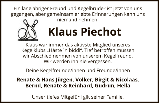 Traueranzeige von Klaus Piechot von SYKR