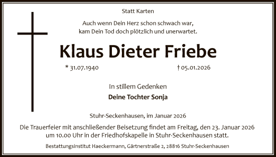 Traueranzeige von Klaus Dieter Friebe von SYKS