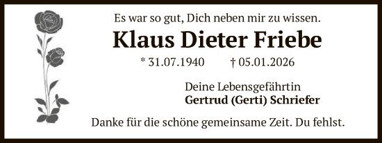Traueranzeige von Klaus Dieter Friebe von SYKS