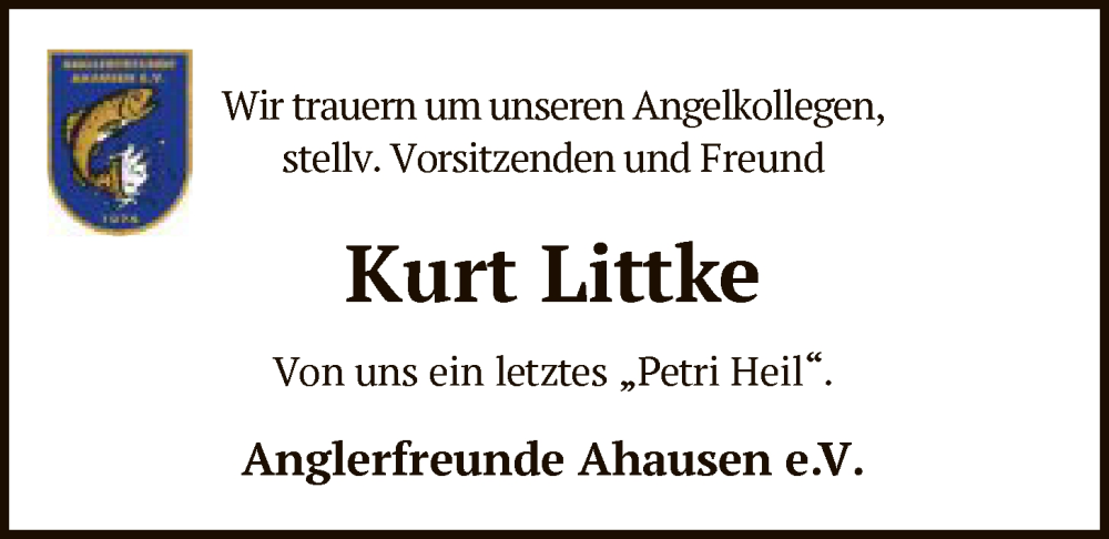  Traueranzeige für Kurt Littke vom 17.01.2026 aus SYKR
