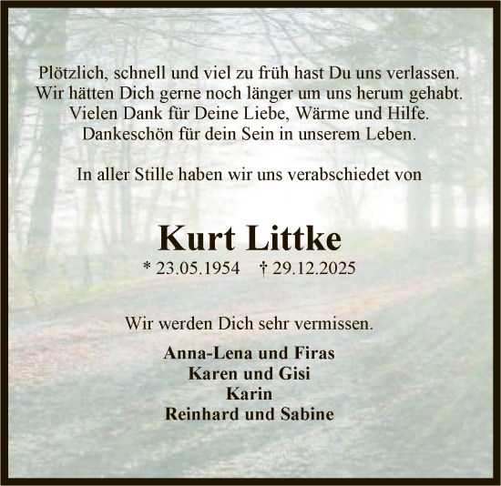 Traueranzeige von Kurt Littke von SYKR