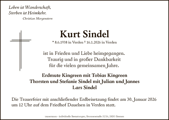 Traueranzeige von Kurt Sindel von SYKS
