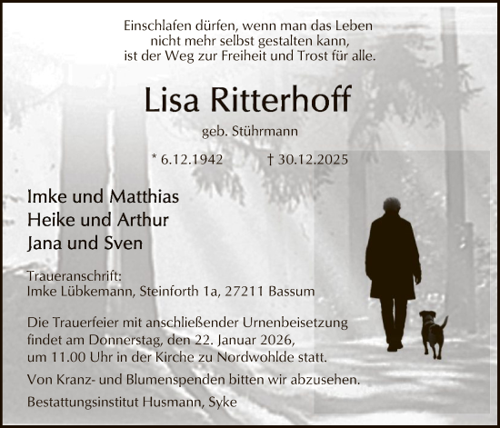 Traueranzeige von Lisa Ritterhoff von SYKS