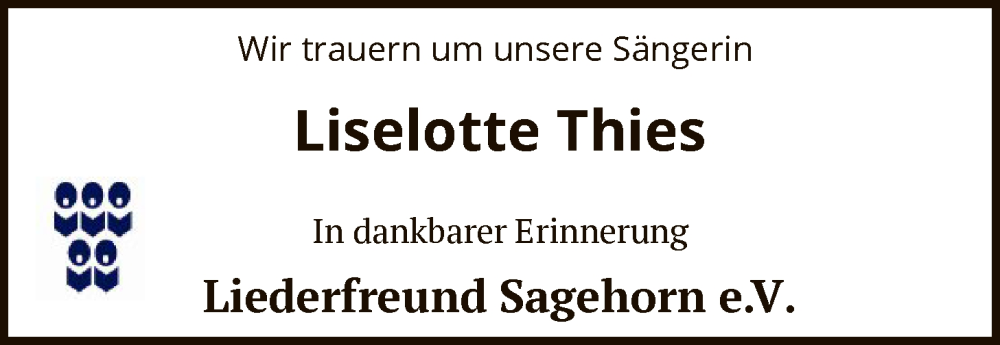  Traueranzeige für Liselotte Thies vom 03.01.2026 aus SYKS