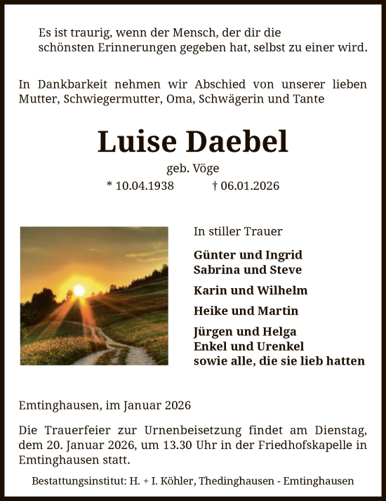 Traueranzeige von Luise Daebel von SYKSSYKS