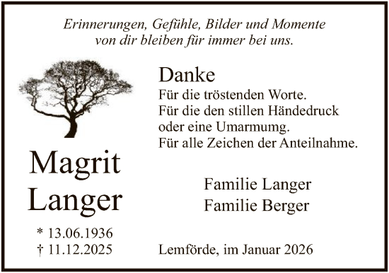 Traueranzeige von Magrit Langer von SYKS