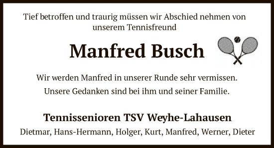 Traueranzeige von Manfred Busch von SYKS