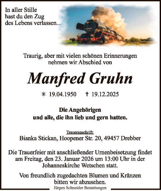 Traueranzeige von Manfred Gruhn von SYKS