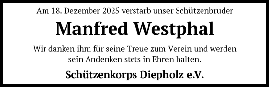 Traueranzeige von Manfred Westphal von SYKS