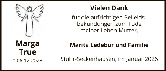Traueranzeige von Marga True von SYKS