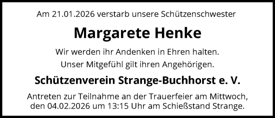 Traueranzeige von Margarete Henke von SYKS