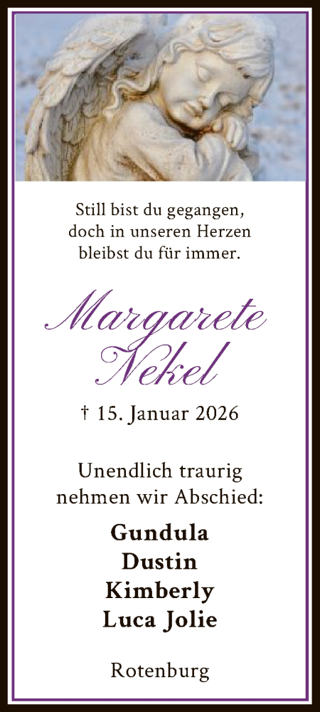 Traueranzeige von Margarete Nekel von SYKR
