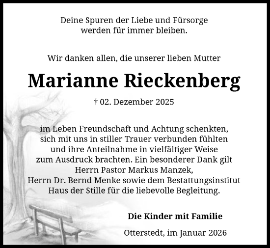 Traueranzeige von Marianne Rieckenberg von SYKS