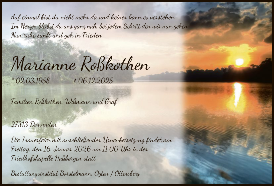 Traueranzeige von Marianne Roßkothen von SYKS
