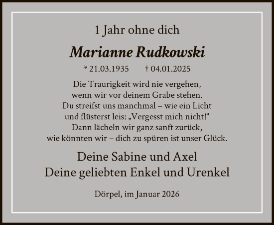 Traueranzeige von Marianne Rudkowski von SYKS