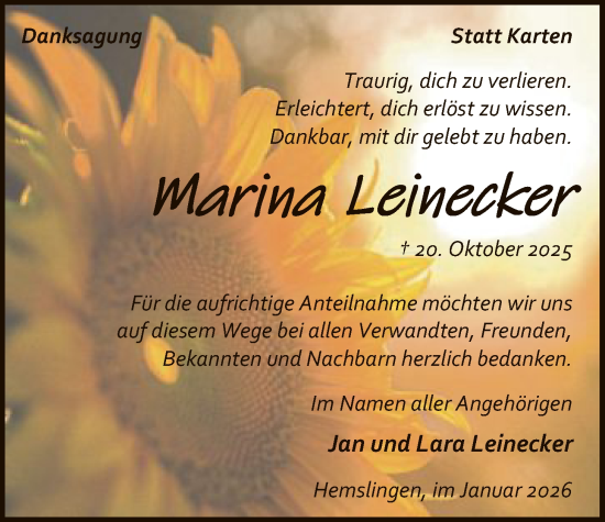 Traueranzeige von Marina Leinecker von SYKR