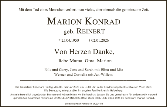 Traueranzeige von Marion Konrad von SYKS
