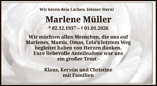 Traueranzeige von Marlene Müller von SYKS