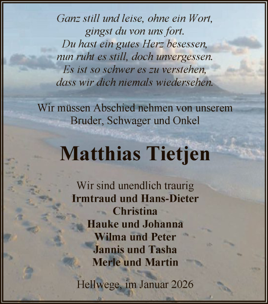 Traueranzeige von Matthias Tietjen von SYKR