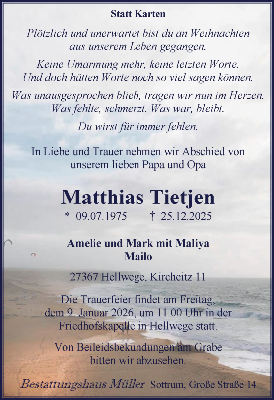 Traueranzeige von Matthias Tietjen von SYKR
