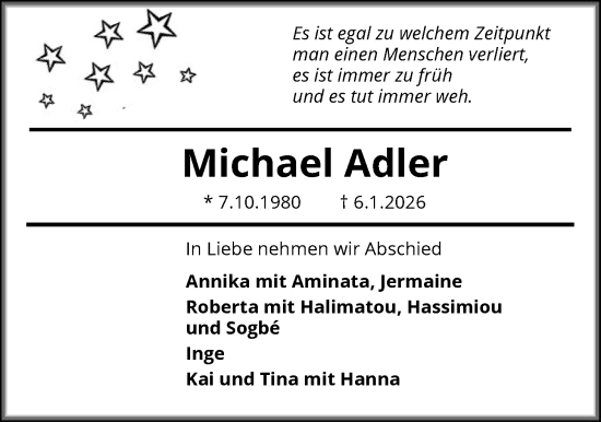 Traueranzeige von Michael Adler von SYKS