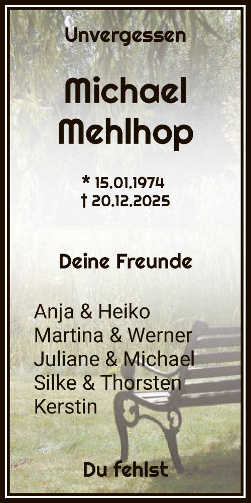 Traueranzeige von Michael Mehlhop von SYKS
