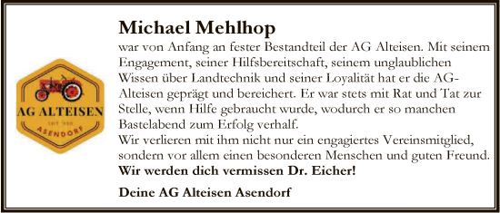 Traueranzeige von Michael Mehlhop von SYKS