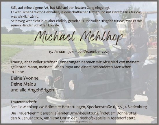 Traueranzeige von Michael Mehlhop von SYKS