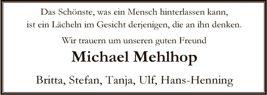 Traueranzeige von Michael Mehlhop von SYKS