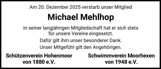 Traueranzeige von Michael Mehlhop von SYKS